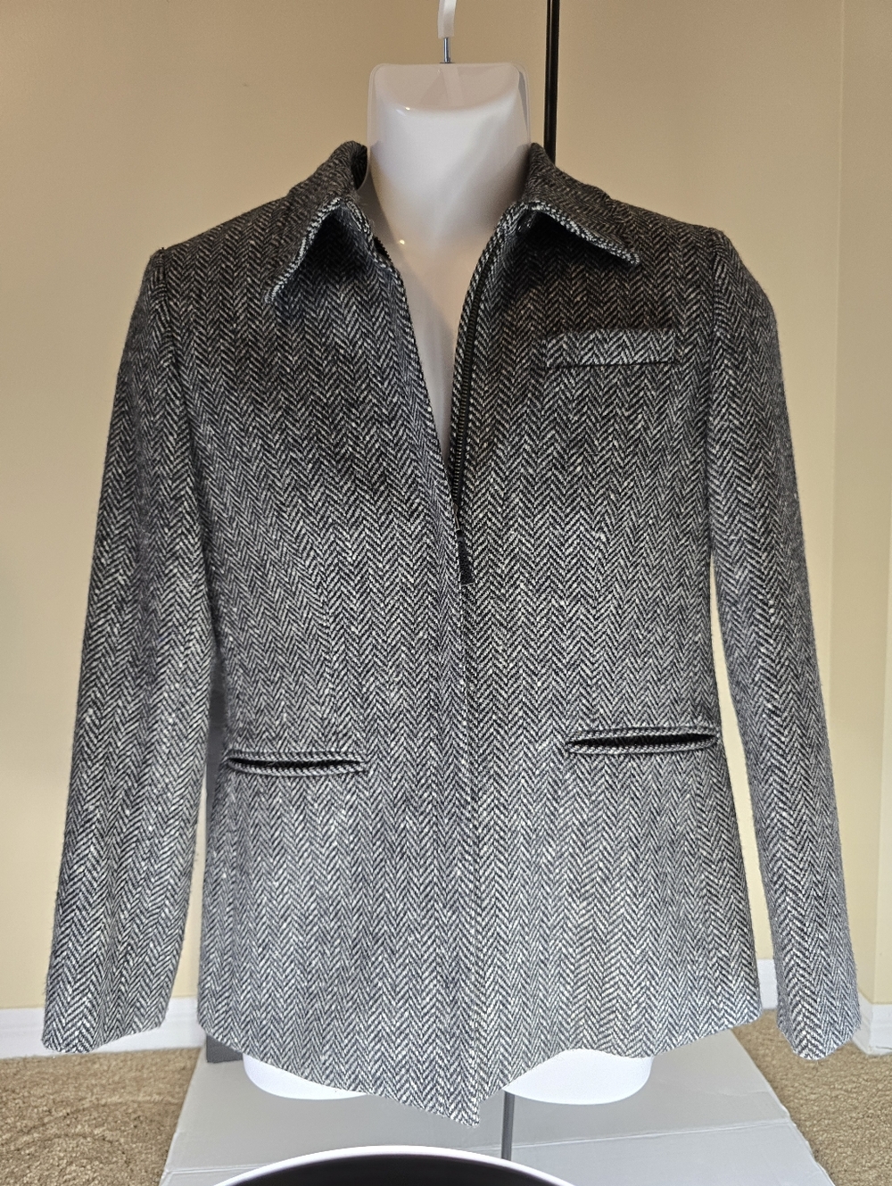 Vtg Lauren Ralph Lauren Womens Sz 6P 100% Lambs Wool Herringbone Zip Jacket